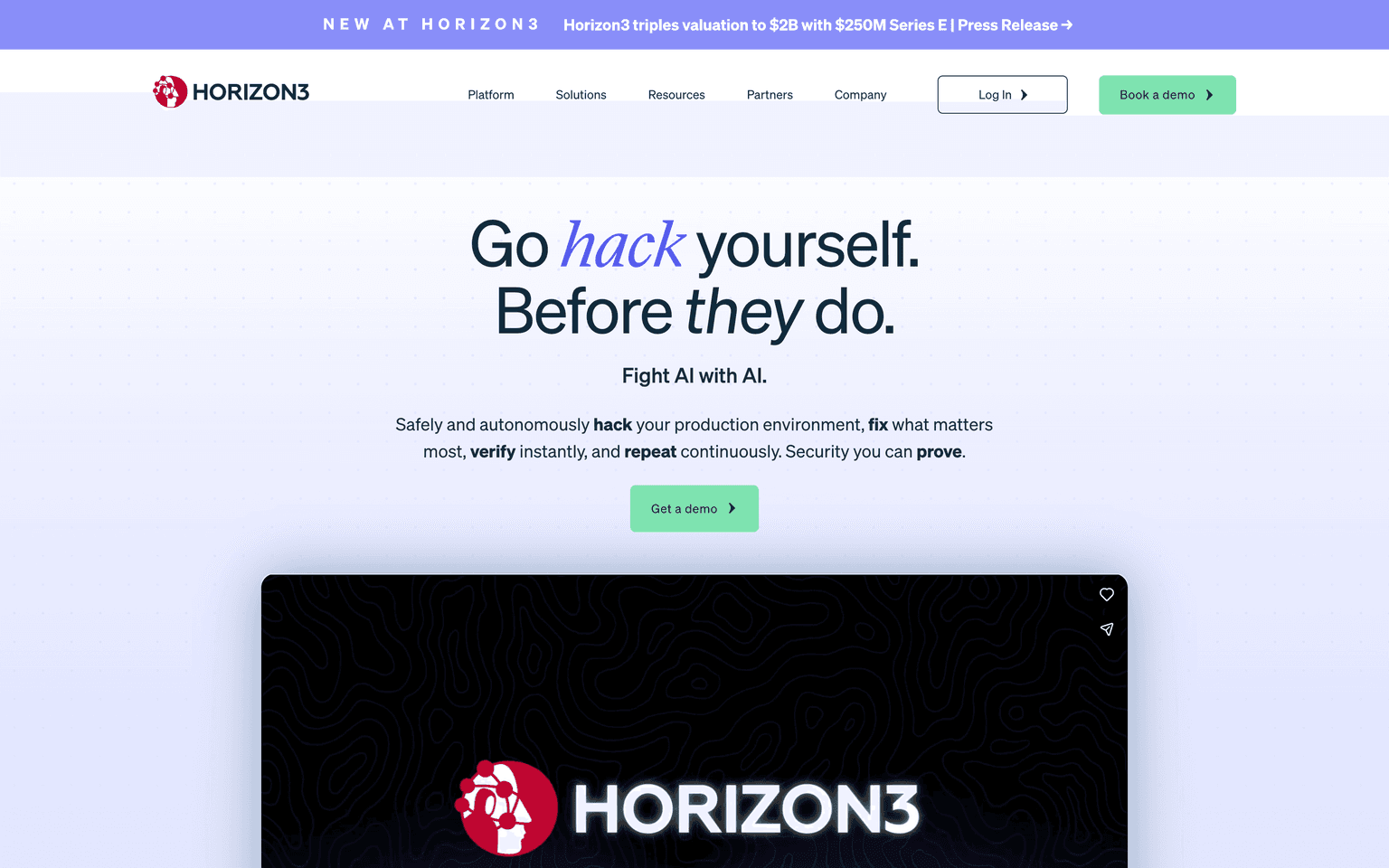 Horizon3.ai landing page showing NodeZero autonomous pentesting across cloud and internal networks