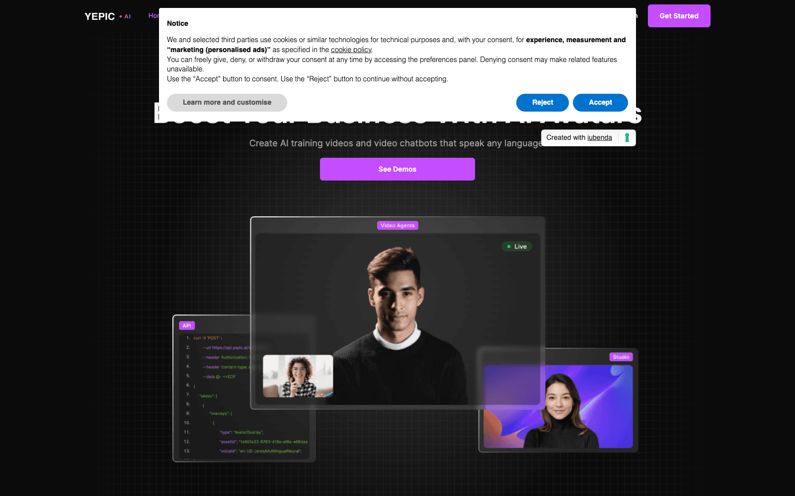 Yepic AI video creation tool screenshot