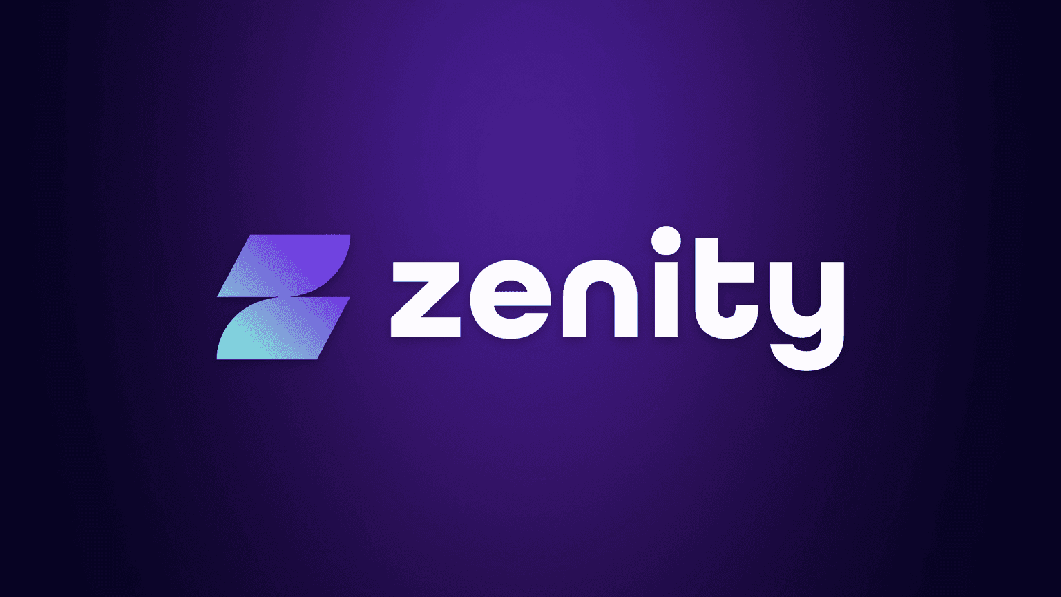 Zenity brand hero showing its wordmark and gradient mark on a dark background