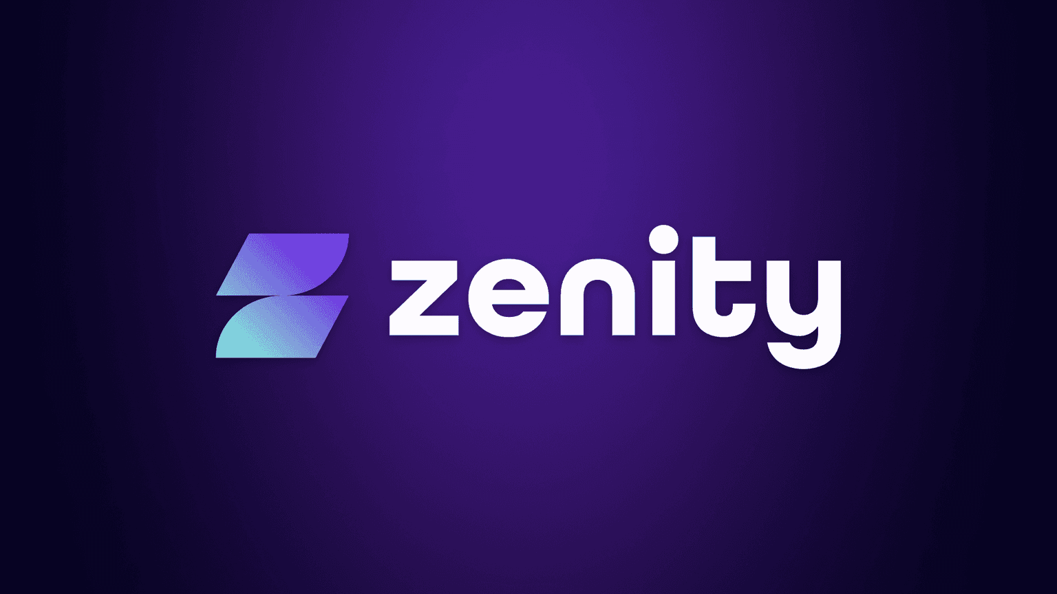 Zenity brand hero showing its wordmark and gradient mark on a dark background
